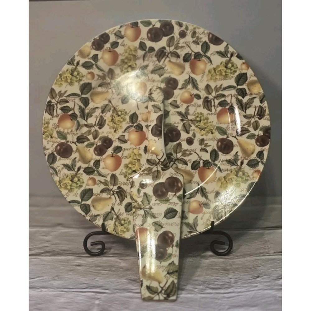 Vintage Baum Bros "Eden Fruit Chinz" Cake Plate With Serving Spatula Porcelin...